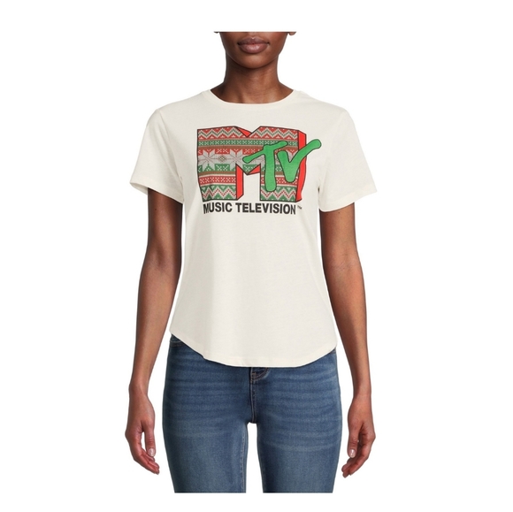 Viacom Int. MTV NWT Women's Short Sleeve Crew Neck Christmas Theme Tee 773 774 - Picture 4 of 6